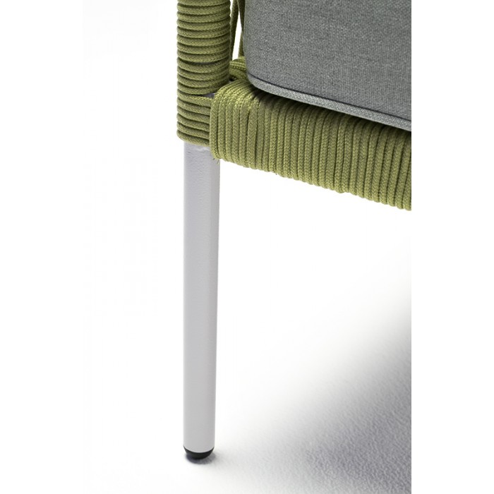"Канны" кресло плетеное из роупа, каркас алюминий светло-серый (RAL7035) шагрень, роуп салатовый круглый, ткань светло-серая