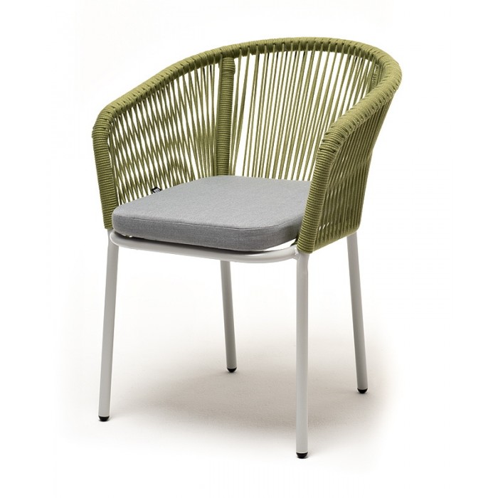 "Марсель" стул плетеный из роупа, каркас алюминий светло-серый (RAL7035) шагрень, роуп салатовый круглый, ткань светло-серая