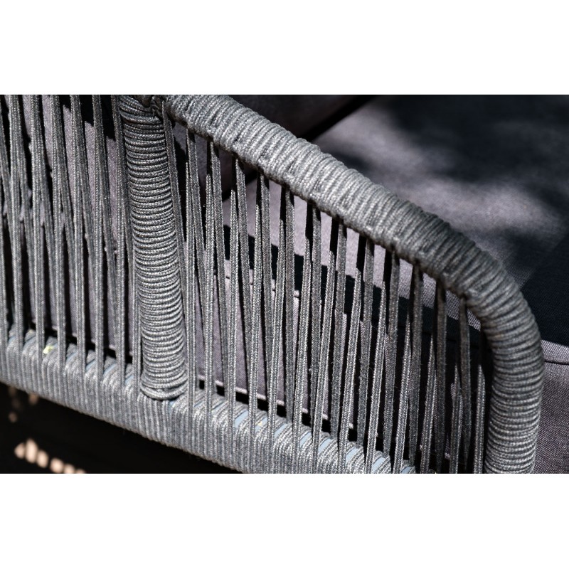 "Канны" диван 2-местный плетеный из роупа, каркас алюминий темно-серый (RAL7024) шагрень, роуп темно-серый круглый, ткань темно-серая