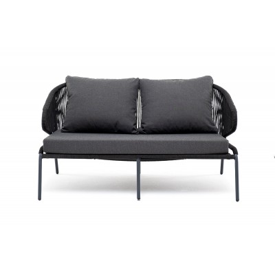 "Милан" диван 2-местный плетеный из роупа, каркас алюминий темно-серый (RAL7024), роуп темно-серый круглый, ткань темно-серая