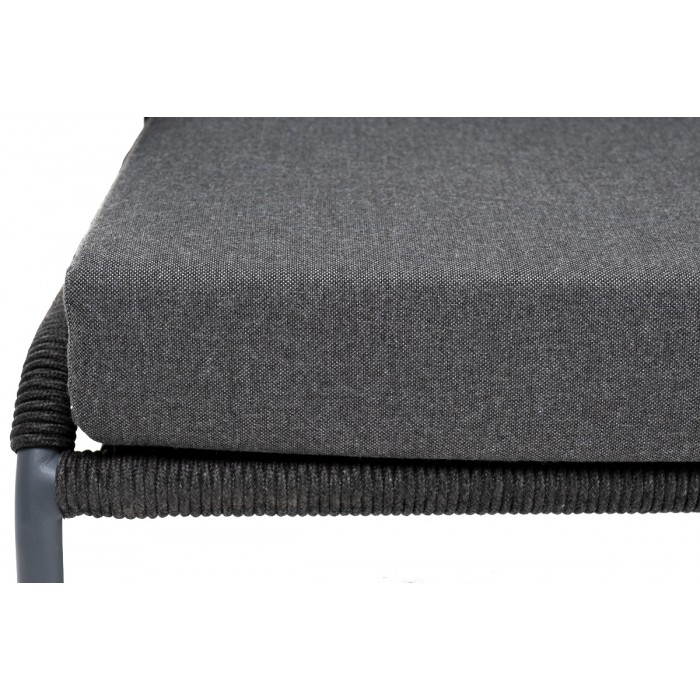 "Милан" диван 2-местный плетеный из роупа, каркас алюминий темно-серый (RAL7024), роуп темно-серый круглый, ткань темно-серая
