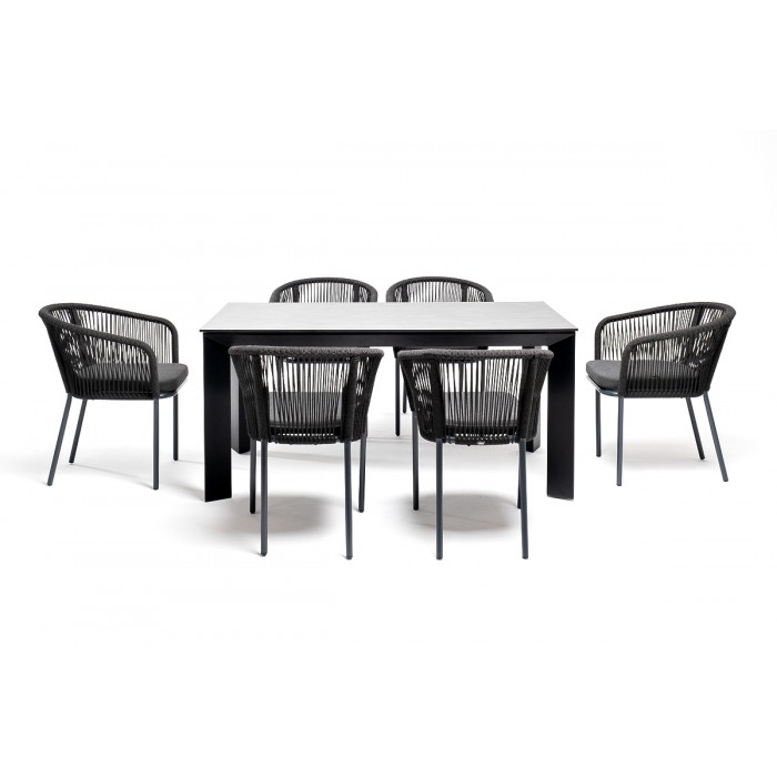 "Венето" обеденная группа на 6 персон со стульями "Марсель", каркас темно-серый, роуп темно-серый