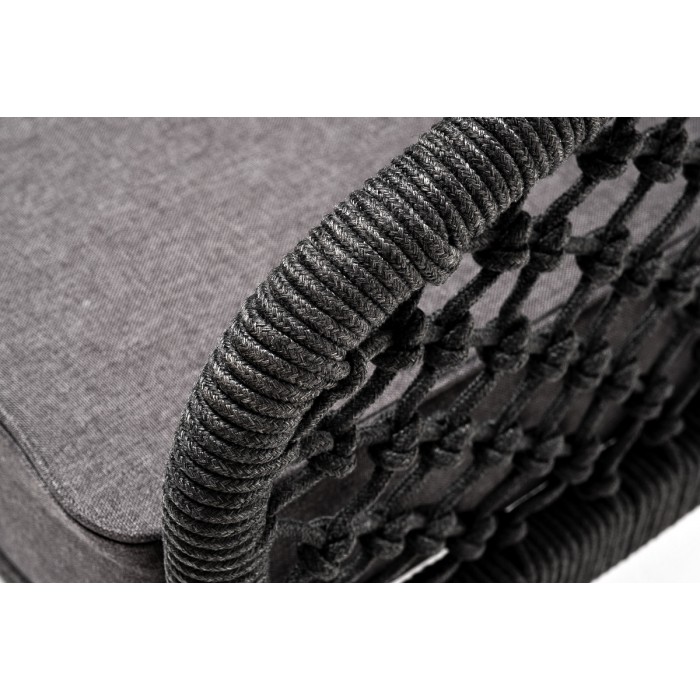 "Канны" кресло плетеное из роупа (узелки), каркас алюминий темно-серый (RAL7024) муар, роуп темно-серый круглый, ткань Savana Grafit