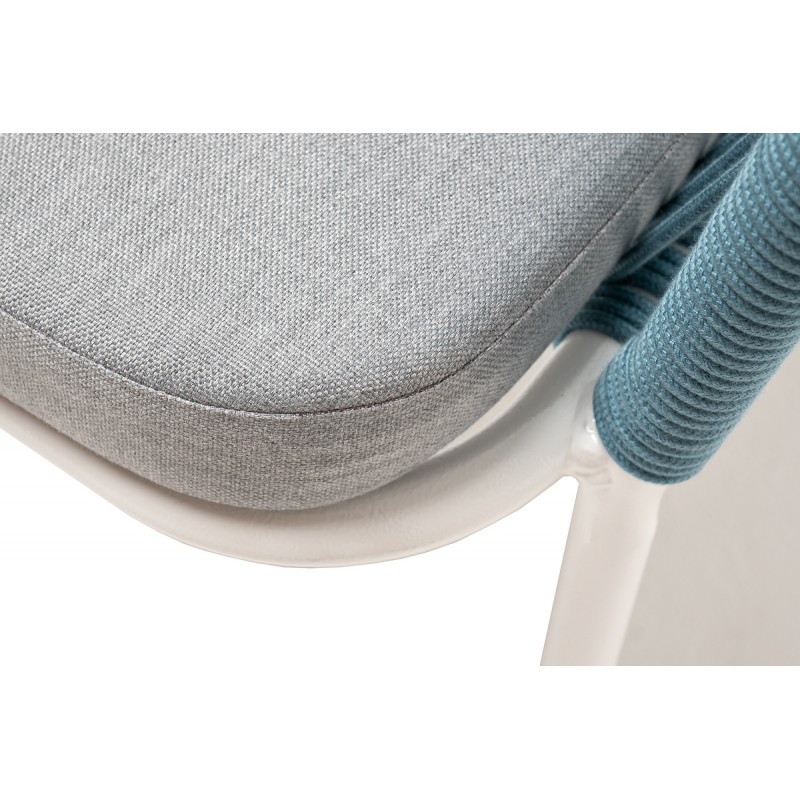 "Марсель" стул плетеный из роупа, каркас алюминий светло-серый (RAL7035) шагрень, роуп бирюзовый круглый, ткань светло-серая