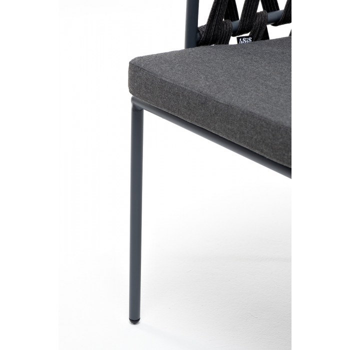 "Диего" стул плетеный из роупа, каркас из стали серый (RAL7022), роуп темно-серый круглый, ткань серая