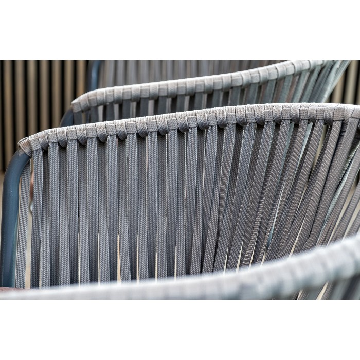 "Бордо" стул плетеный из роупа, каркас алюминий темно-серый (RAL7024) шагрень, роуп серый 15мм, ткань серая