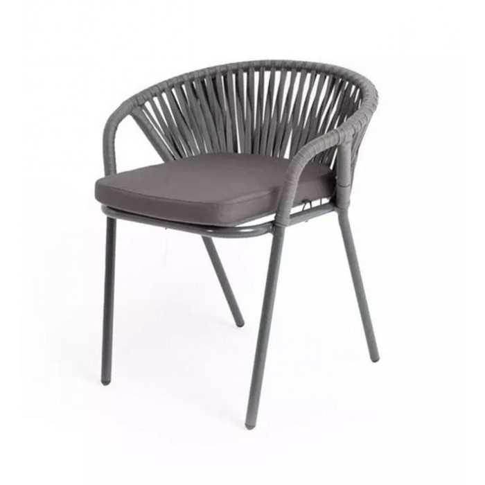 "Женева" стул плетеный из роупа, каркас алюминий темно-серый (RAL7024) шагрень, роуп серый 15мм, ткань серая