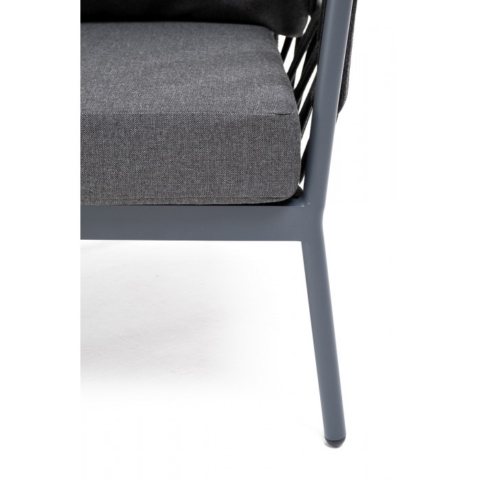 "Диего" кресло плетеное из роупа, каркас алюминий темно-серый (RAL7024), роуп темно-серый круглый, ткань темно-серая