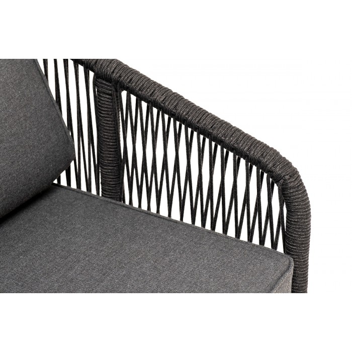 "Канны" кресло плетеное из роупа, основание дуб, роуп темно-серый круглый, ткань темно-серая