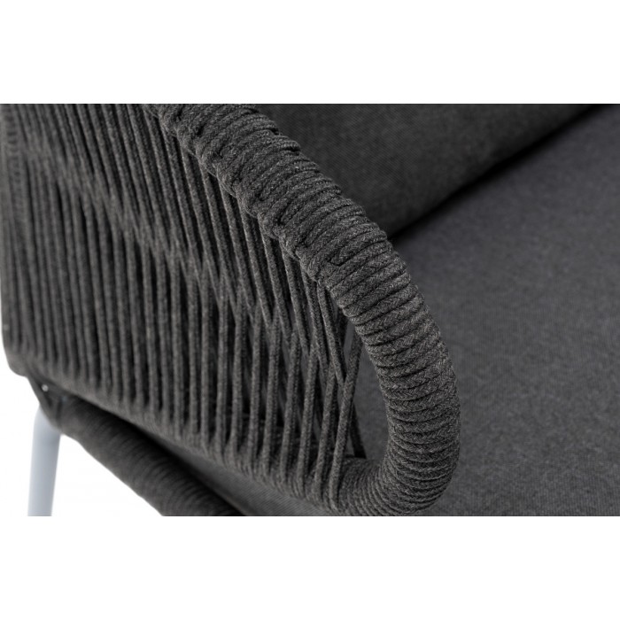 "Милан" диван 3-местный плетеный из роупа, каркас алюминий темно-серый (RAL7024), роуп темно-серый круглый, ткань темно-серая