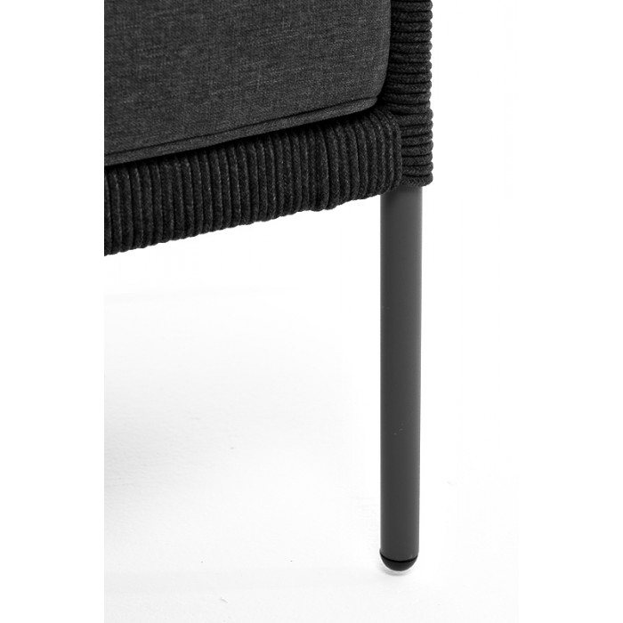 "Канны" диван 2-местный плетеный из роупа (узелки), каркас алюминий темно-серый (RAL7024) муар, роуп темно-серый круглый, ткань темно-серая