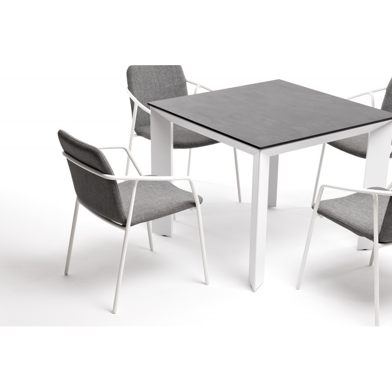 "Венето" обеденная группа на 4 персоны со стульями "Марокко", каркас белый, роуп серый