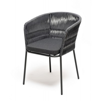 "Бордо" стул плетеный из роупа (колос), каркас алюминий темно-серый (RAL7024) шагрень, роуп серый 15мм, ткань темно-серая