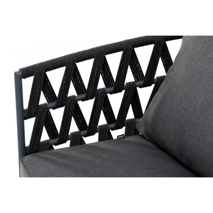 "Диего" диван 2-местный плетеный из роупа, каркас алюминий темно-серый (RAL7024), роуп темно-серый круглый, ткань темно-серая