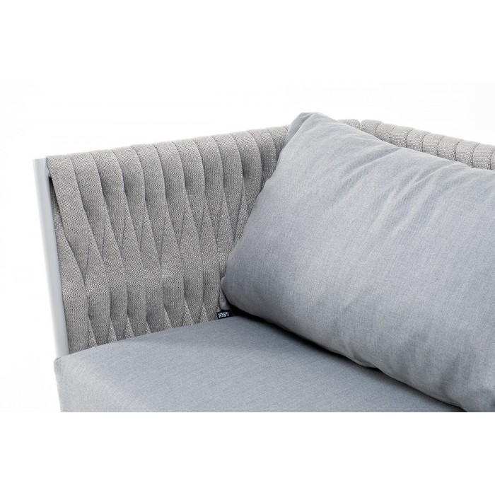 "Монако" диван 2-местный плетеный из роупа, каркас алюминий светло-серый, роуп светло-серый, ткань светло-серая