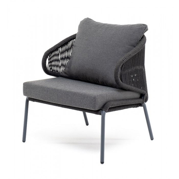 "Милан" кресло плетеное из роупа, каркас алюминий темно-серый (RAL7024), роуп темно-серый круглый, ткань темно-серая