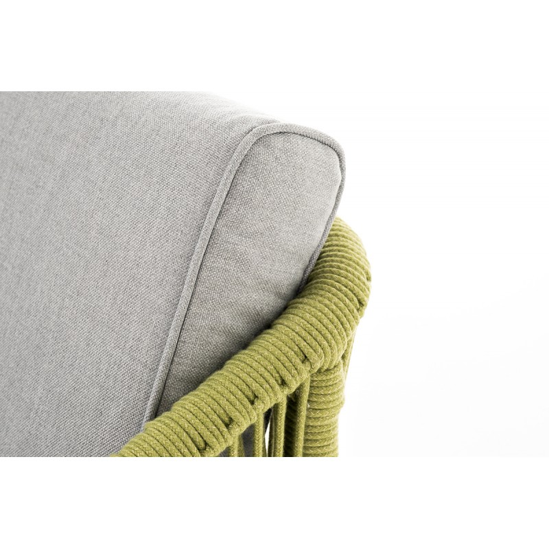 "Канны" диван 2-местный плетеный из роупа, каркас алюминий светло-серый (RAL7035) шагрень, роуп салатовый круглый, ткань светло-серая