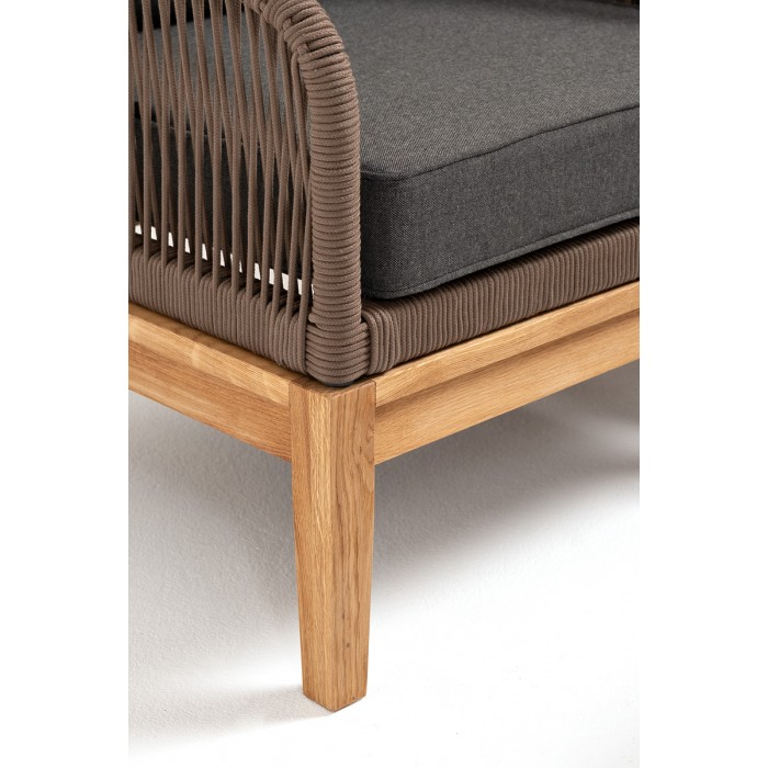 "Канны" лаунж-зона 4-местная из роупа со столом "Гранада" (серый гранит), основание дуб, роуп коричневый, ткань темно-серая