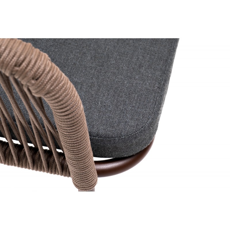 "Марсель" стул плетеный из роупа, каркас алюминий коричневый (RAL8016) муар, роуп коричневый круглый, ткань темно-серая