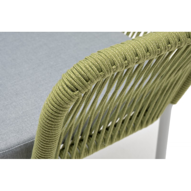 "Лион" стул плетеный из роупа, каркас из стали светло-серый (RAL7035) шагрень, роуп салатовый круглый, ткань светло-серая