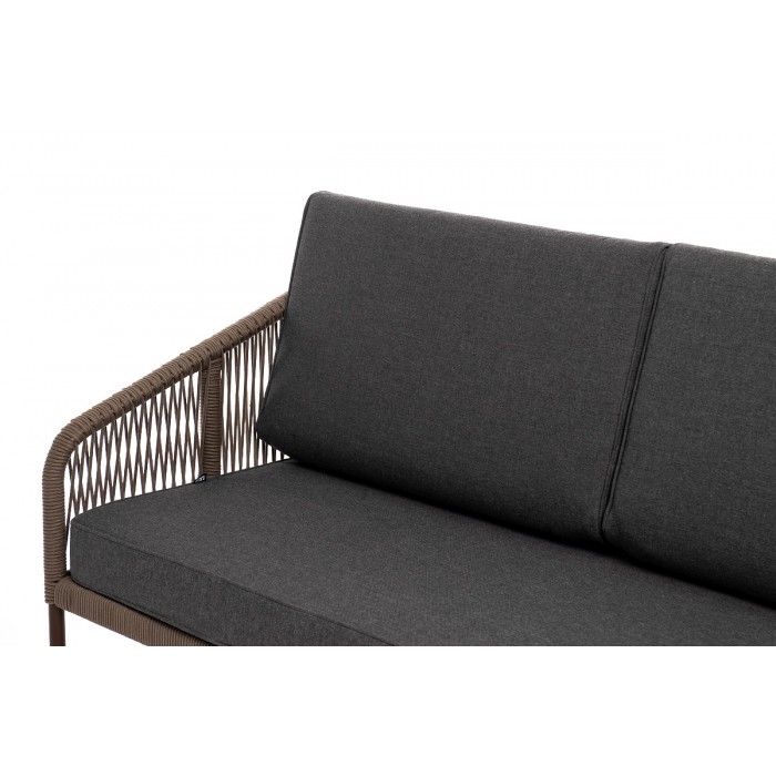 "Канны" диван 2-местный плетеный из роупа, каркас алюминий коричневый (RAL8016), роуп коричневый круглый, ткань темно-серая