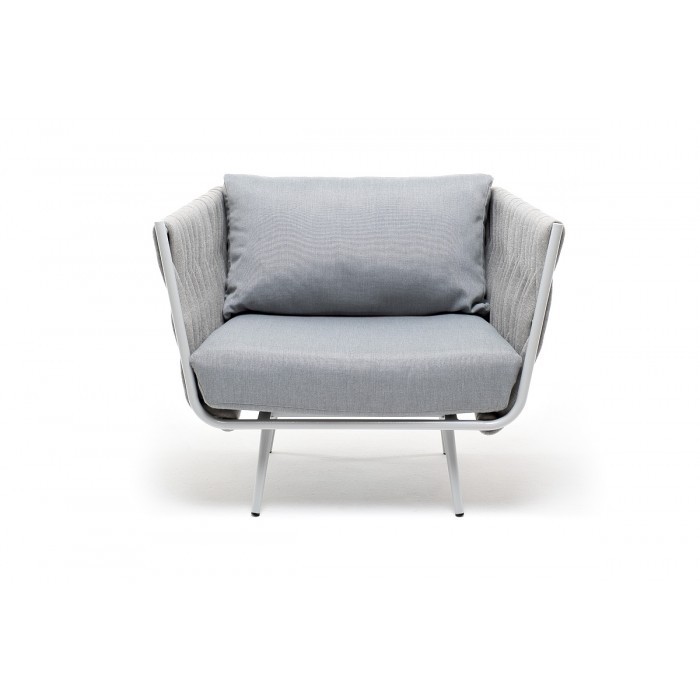 "Монако" кресло из роупа, каркас алюминий светло-серый, роуп светло-серый 40мм, ткань светло-серая