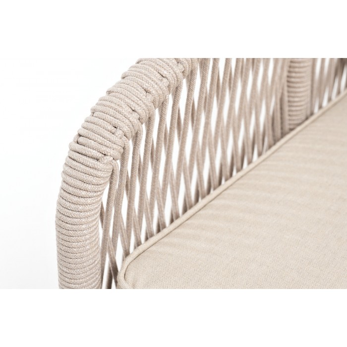 "Канны" диван 2-местный плетеный из роупа, основание дуб, роуп бежевый круглый, ткань бежевая