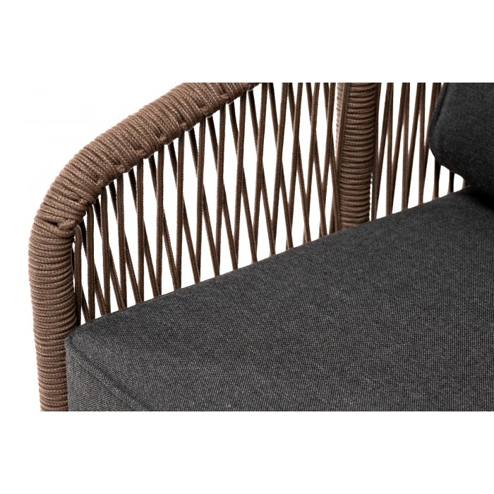 "Канны" кресло плетеное из роупа, основание дуб, роуп коричневый круглый, ткань Savana Grafit