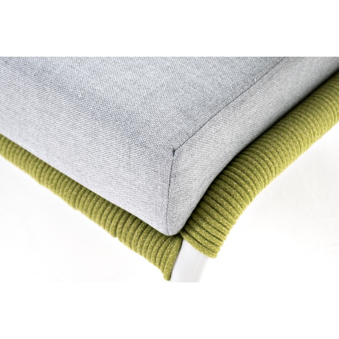 "Милан" диван 2-местный плетеный из роупа, каркас алюминий светло-серый (RAL7035) шагрень, роуп салатовый круглый, ткань светло-серая