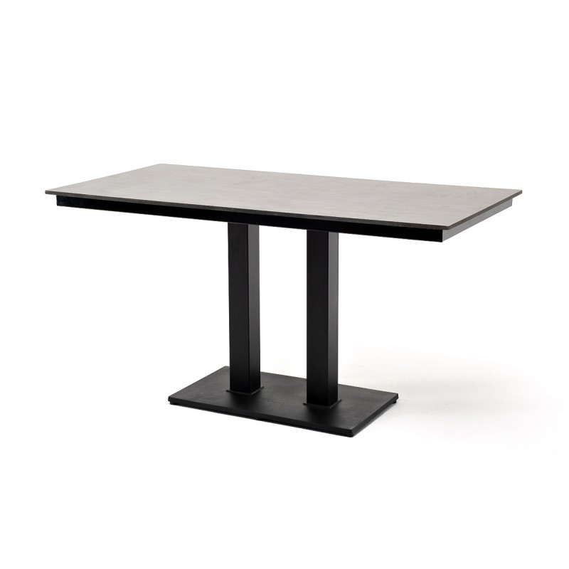 "Каффе" интерьерный стол из HPL квадратный 140х70см, цвет "серый гранит", подстолье двойное черное чугун