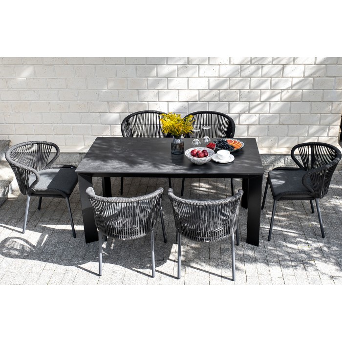 "Венето" обеденная группа на 6 персон со стульями "Милан", каркас темно-серый, роуп темно-серый