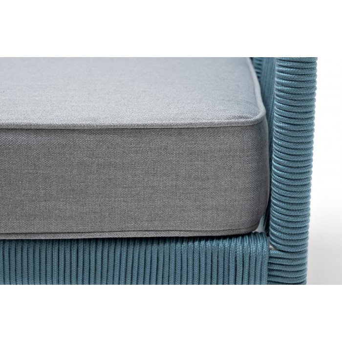 "Канны" кресло плетеное из роупа, каркас алюминий светло-серый (RAL7035) шагрень, роуп бирюзовый круглый, ткань светло-серая