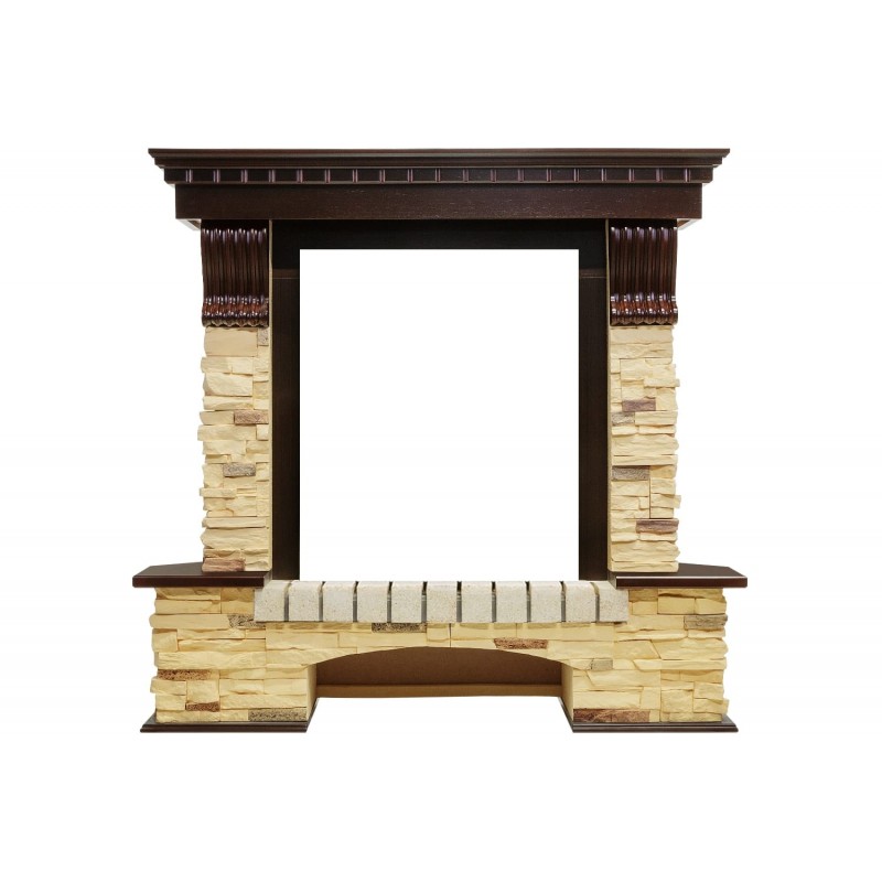 Каминокомплект Pierre Luxe угловой - Темный дуб / Сланец с очагом Aspen Black