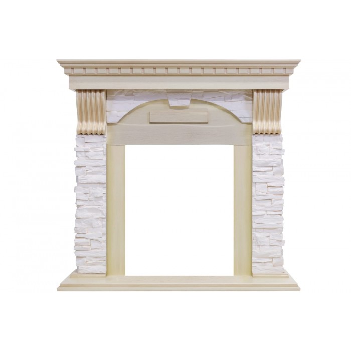 Каминокомплект Dublin - Слоновая кость с патиной / Сланец крем с очагом Atherton