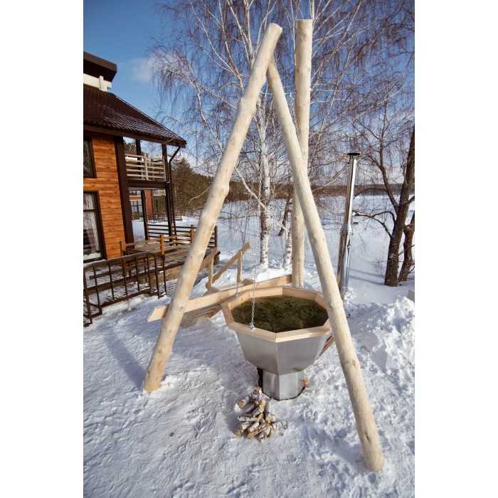 Сибирский банный чан "Добрыня Никитич" на бревнах + печь (нерж. сталь) 1850 мм