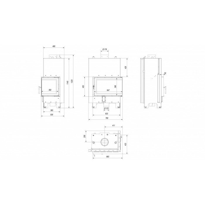 Топка с водяным контуром MBM/PW/10/P/BS/W, Г-образное стекло справа, змеевик