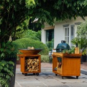 Стол для BGE КОРТЕН на колесах с деревянной столешницей Оfyr 