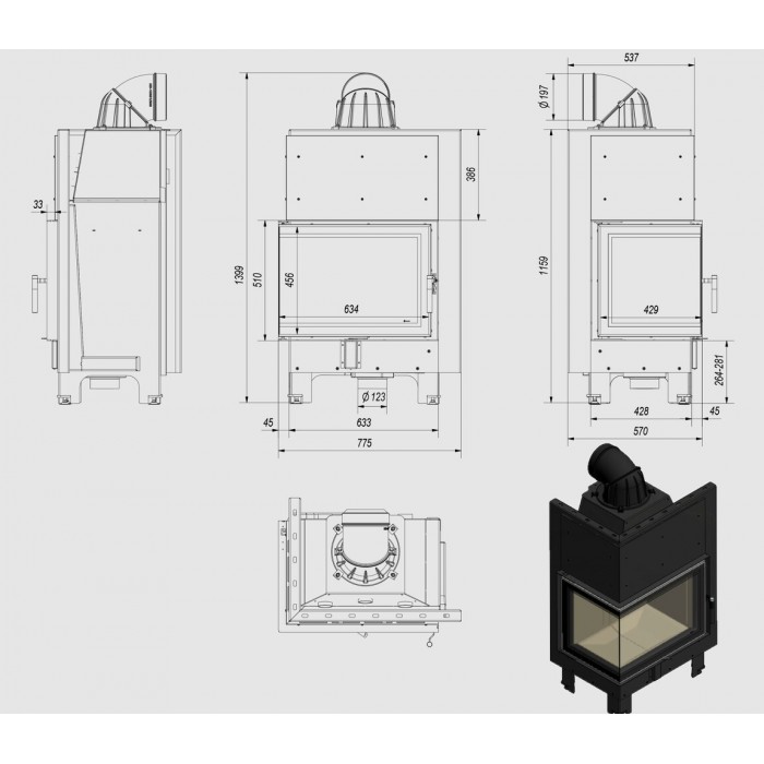 Каминная топка стальная KRATKI MBZ/P/BS