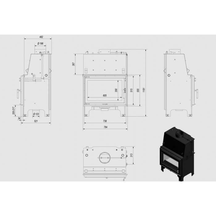 Каминная топка стальная KRATKI AQUARIO/O/12/PW/W