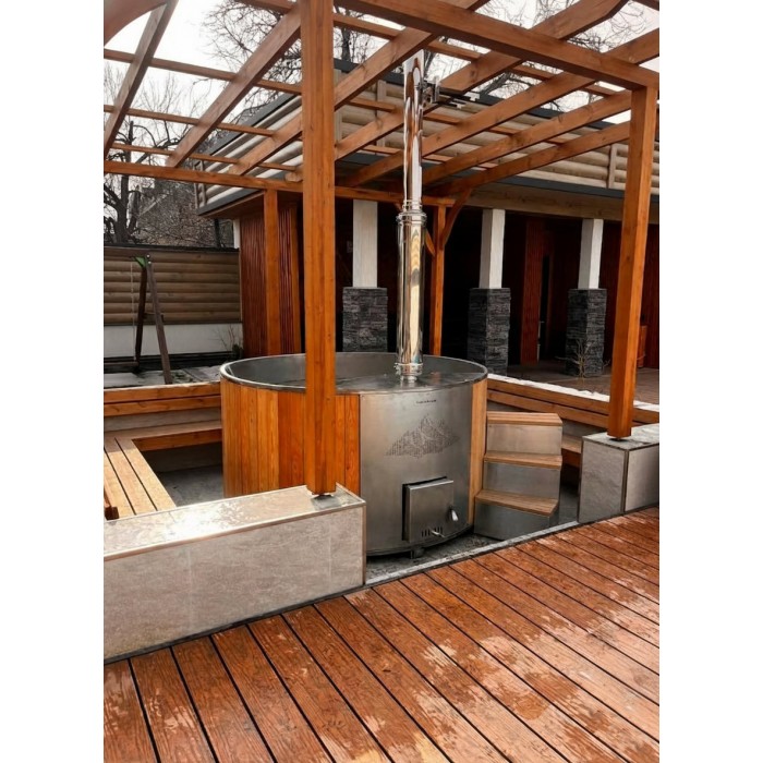 Фурако Байкал 2400мм круглая с интегрированной печью Elbrus Grill Термоясень