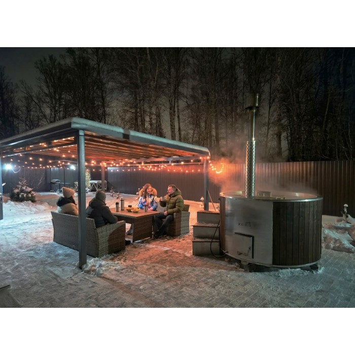 Фурако Байкал 2400мм круглая с интегрированной печью Elbrus Grill Термоясень