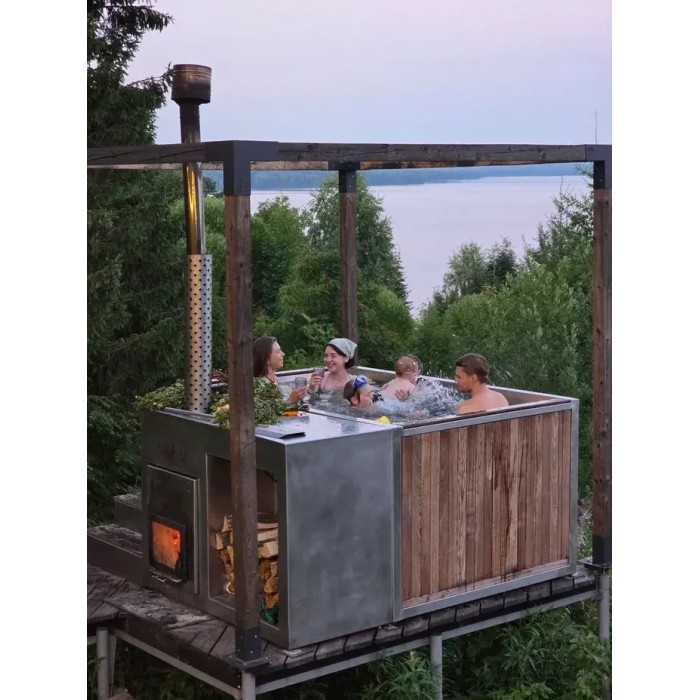 Фурако Ладога 2000*2000мм квадратная с интегрированной печью Elbrus Grill Термоясень