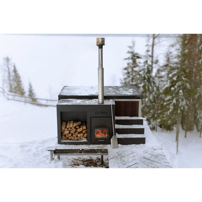 Фурако Ладога 2000*2000мм квадратная с интегрированной печью Elbrus Grill Термоясень