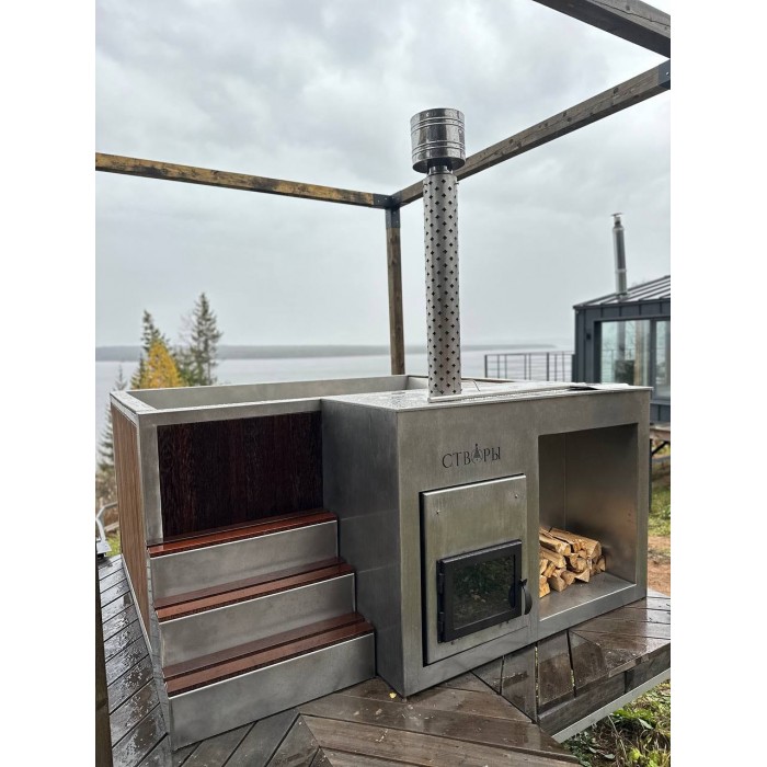 Фурако Ладога 2000*2000мм квадратная с интегрированной печью Elbrus Grill Термоясень