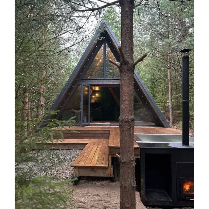 Фурако Ладога 2000*2000мм квадратная с интегрированной печью Elbrus Grill Термоясень