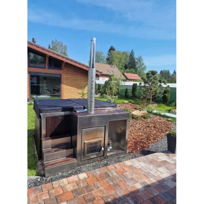 Фурако Ладога 2000*2000мм квадратная с интегрированной печью Elbrus Grill Термоясень