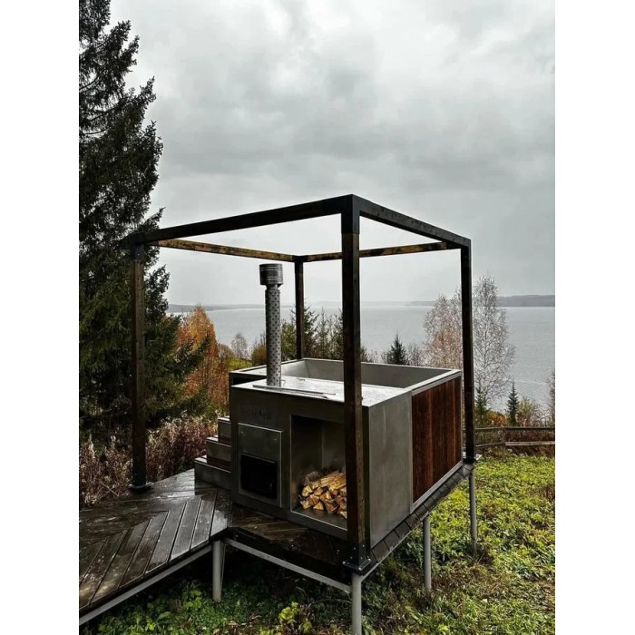 Фурако Ладога 2000*2000мм квадратная с интегрированной печью Elbrus Grill Термоясень