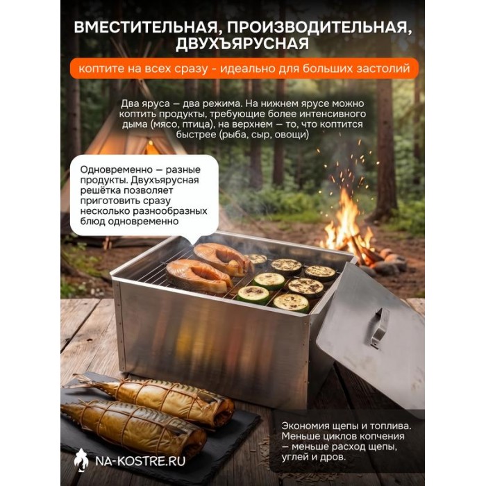 Коптильня двухъярусная 480х280х270 мм, сталь 0,8 мм