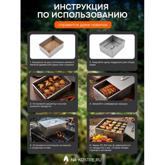 Коптильня двухъярусная 480х280х270 мм, сталь 1 мм
