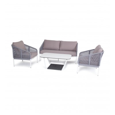 "Канны" лаунж-зона 4-местная плетеная из роупа (веревки), цвет светло-серый